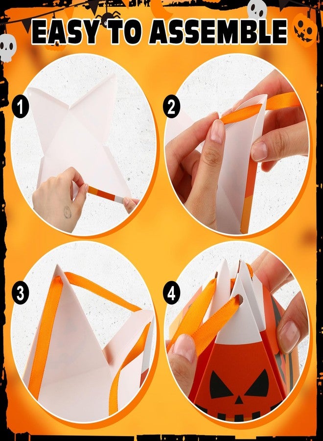Feifeiya 24 Pcs Halloween Treat Boxes Candy Box Pumpkin Gift Boxes Cookies Candy Corn Triangle Sweet Gift Container with Ribbon Trick or Treat Goodie Decor for Halloween Party Supplies - Image 3